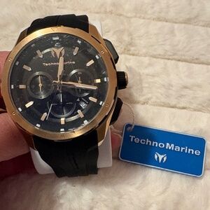 NWT TechnoMarine Ocean Nomad Chronograph Quartz Watch Black/Gold 100% AUTHENTIC